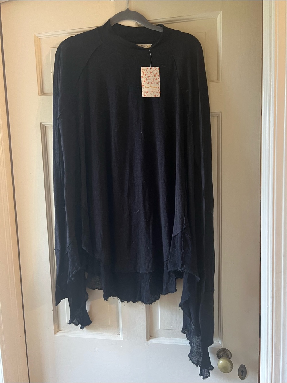 Free People Black Draped Asymmetrical Crew Neck Sweater